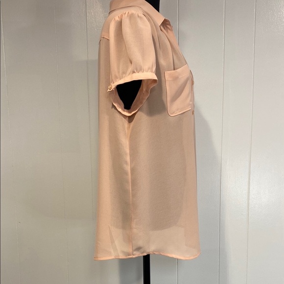 LOFT Blouse Short Sleeve V-Neck Gathered Balletcore Feminine Pink Size Large - Picture 10 of 11